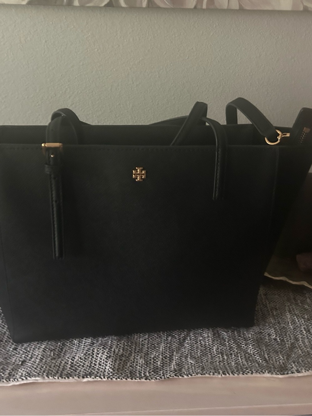 Tory Burch Black Tote with Gold Logo Accent